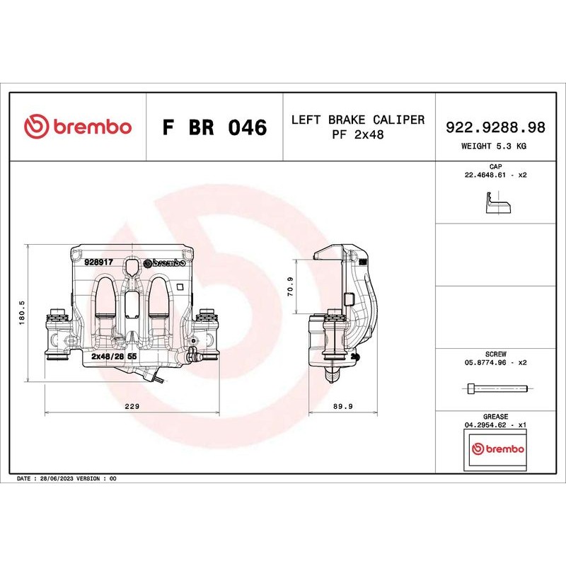 Снимка на Ремонтен комплект спирачен апарат BREMBO ESSENTIAL LINE F KT 000 за Audi A3 (8L1) 1.6 - 101 коня бензин