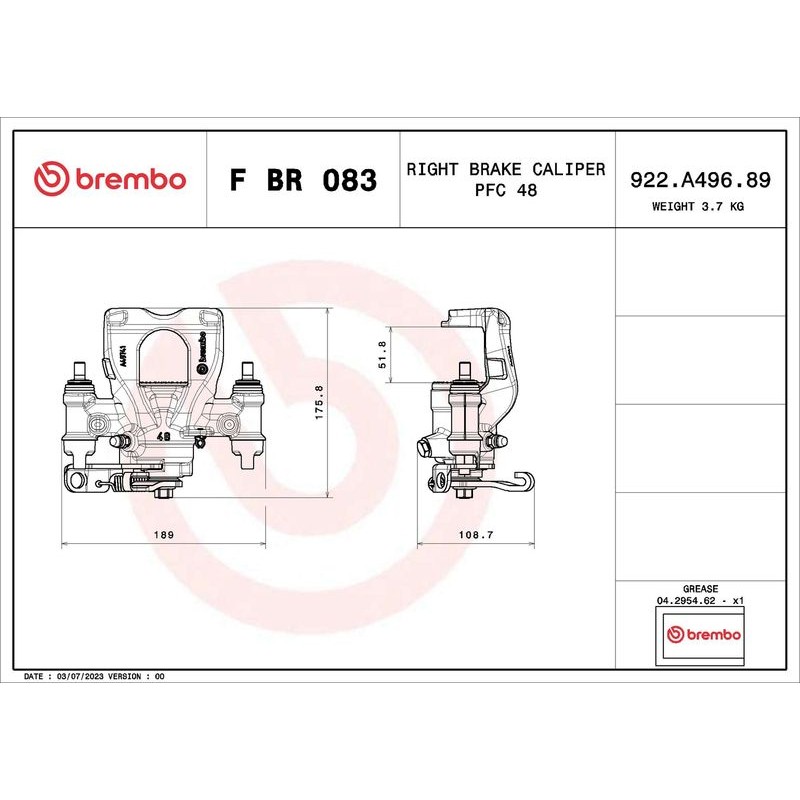 Снимка на Ремонтен комплект спирачен апарат BREMBO ESSENTIAL LINE F KT 062 за VW Caddy 3 Box 2.0 TDI 16V - 140 коня дизел