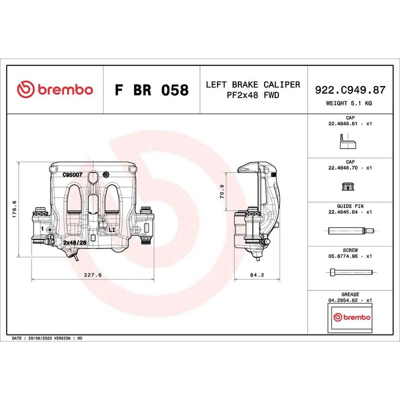Снимка на Ремонтен комплект спирачен апарат BREMBO F KT 016 за Volvo S80 Saloon D5 - 205 коня дизел