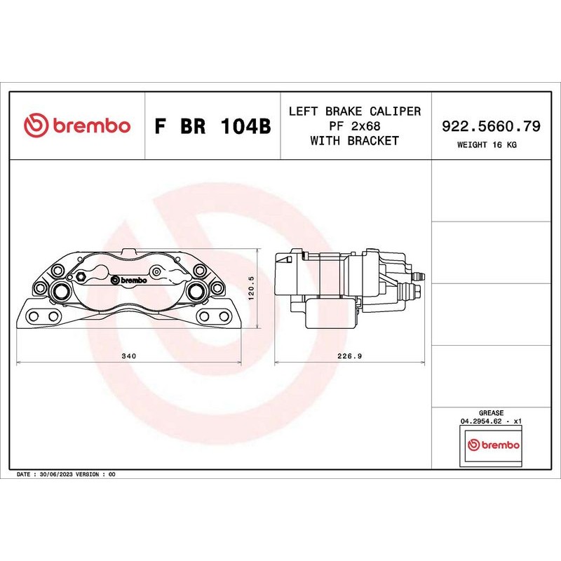 Снимка на Ремонтен комплект спирачен апарат BREMBO F KT 104 за Mercedes E-class Estate (s211) E 320 T CDI (211.222) - 224 коня дизел