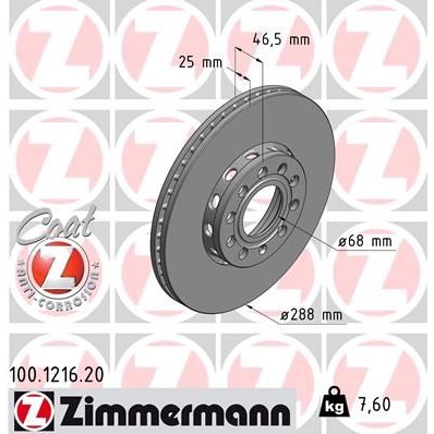 Снимка на Спирачен диск ZIMMERMANN COAT Z 100.1216.20
