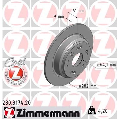 Снимка на Спирачен диск ZIMMERMANN COAT Z 280.3174.20