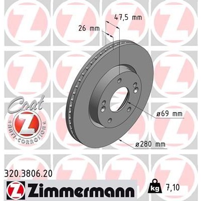 Снимка на Спирачен диск ZIMMERMANN COAT Z 320.3806.20