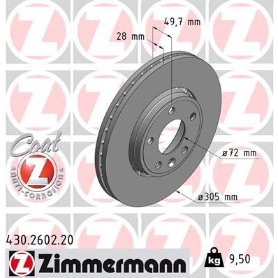 Снимка на Спирачен диск ZIMMERMANN COAT Z 430.2602.20