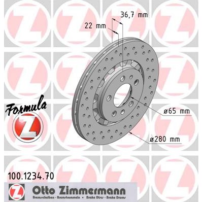 Снимка на спирачен диск ZIMMERMANN FORMULA Z BRAKE DISC 100.1234.70 за Seat Leon (1M1) 2.8 - 204 коня бензин