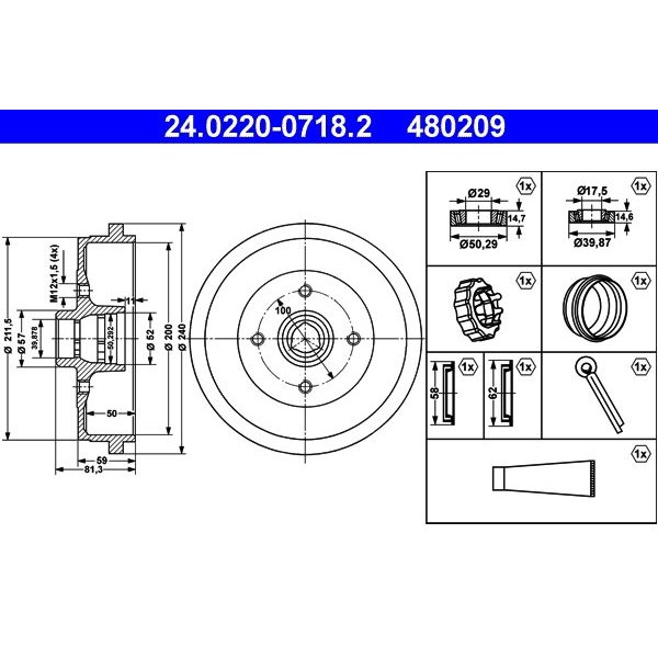 Снимка на Спирачен барабан ATE 24.0220-0718.2 за Audi 80 Sedan (89, 89Q, 8A, B3) 2.0 E - 113 коня бензин