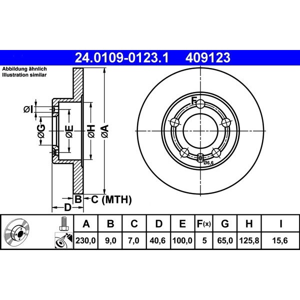 Снимка на Спирачен диск ATE 24.0109-0123.1 за Skoda Fabia Combi (6Y5) 1.4 16V - 75 коня бензин