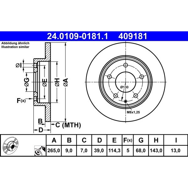 Снимка на Спирачен диск ATE 24.0109-0181.1 за Mazda CX-3 (DK) 1.8 SKYACTIV-D (DK4WS) - 116 коня дизел