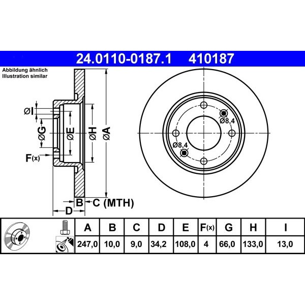 Снимка на Спирачен диск ATE 24.0110-0187.1 за Peugeot 205 (741A,C) 1.4 - 60 коня бензин
