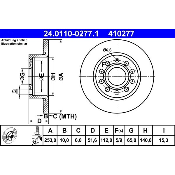 Снимка на Спирачен диск ATE 24.0110-0277.1 за VW Beetle Convertible (5C7) 2.0 TDI - 110 коня дизел