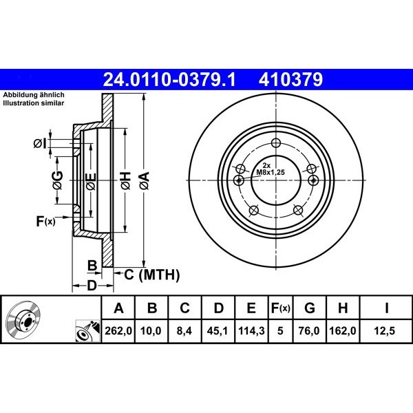Снимка на Спирачен диск ATE 24.0110-0379.1 за Kia Cee'd 2012 1.6 GDI - 135 коня бензин