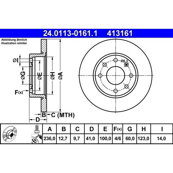 Снимка на Спирачен диск ATE 24.0113-0161.1 за Opel Kadett E Box 1.4 i (C70, D70) - 60 коня бензин