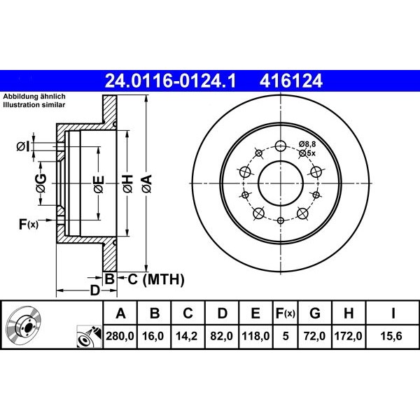 Снимка на Спирачен диск ATE 24.0116-0124.1 за Citroen Jumper Platform 230 2.8 HDi - 128 коня дизел