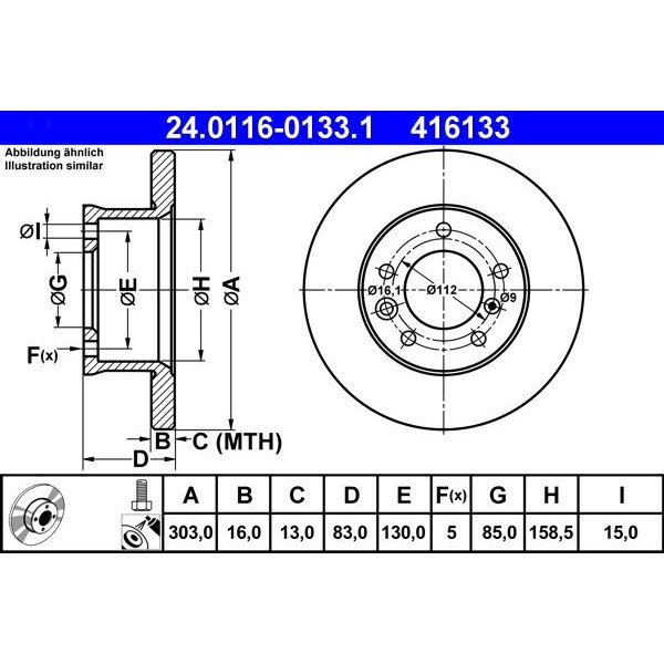 Снимка на Спирачен диск ATE 24.0116-0133.1 за Mercedes G-class (w461) 230 GE (461) - 125 коня бензин