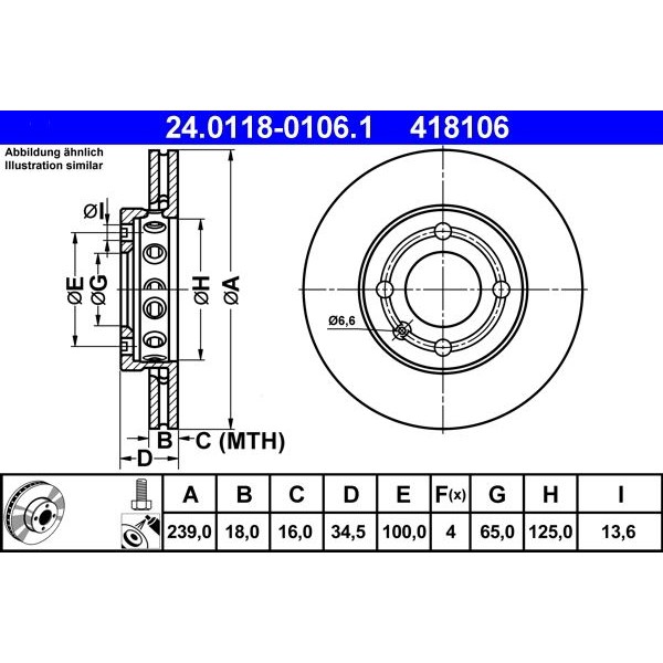 Снимка на Спирачен диск ATE 24.0118-0106.1 за Seat Arosa (6H) 1.4 - 60 коня бензин