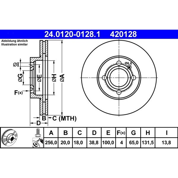 Снимка на Спирачен диск ATE 24.0120-0128.1 за VW Caddy 2 Box (9K9A) 60 1.4 - 60 коня бензин