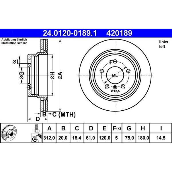 Снимка на Спирачен диск ATE 24.0120-0189.1 за BMW 3 Coupe E36 M3 3.2 - 321 коня бензин