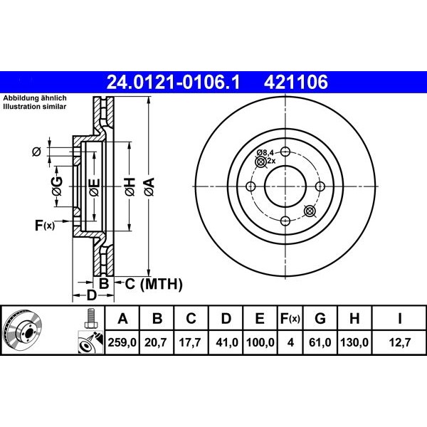 Снимка на Спирачен диск ATE 24.0121-0106.1 за Renault Kangoo Express (FC0-1) 1.6 16V bivalent - 82 коня Бензин/Метан(CNG)