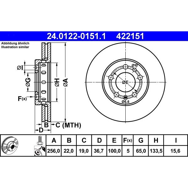 Снимка на Спирачен диск ATE 24.0122-0151.1 за Skoda Fabia (NJ3) 1.2 TSI - 110 коня бензин