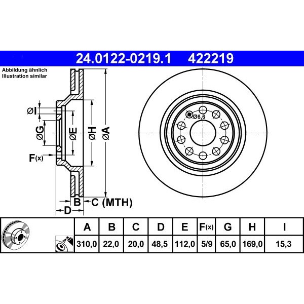 Снимка на Спирачен диск ATE 24.0122-0219.1 за Audi Q3 (F3B) 35 TFSI - 150 коня бензин