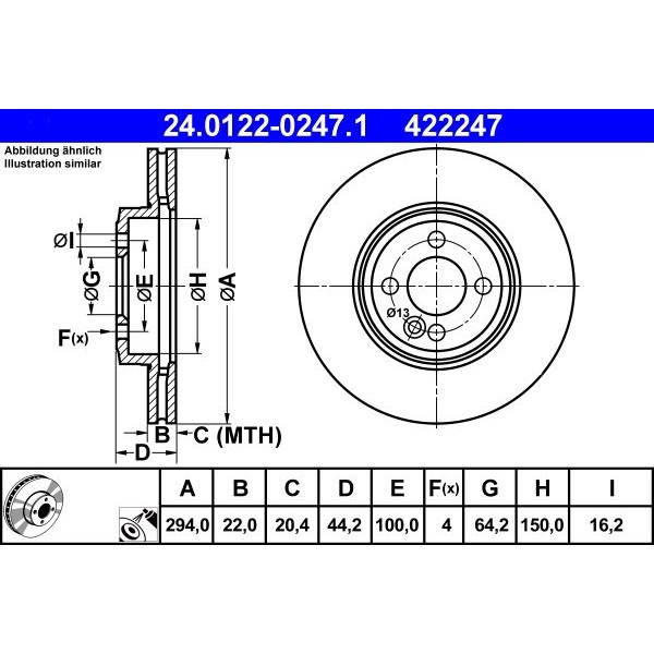 Снимка на Спирачен диск ATE 24.0122-0247.1 за Mini Roadster (R59) Cooper S JCW - 200 коня бензин
