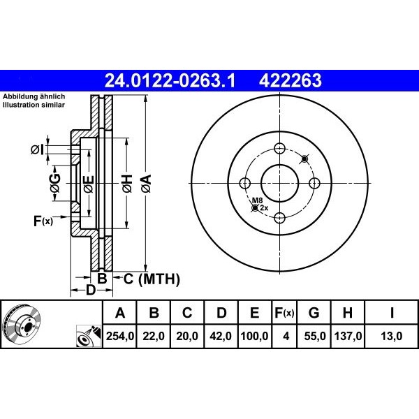 Снимка на Спирачен диск ATE 24.0122-0263.1 за Subaru Justy 4 1.0 (M300) - 69 коня бензин
