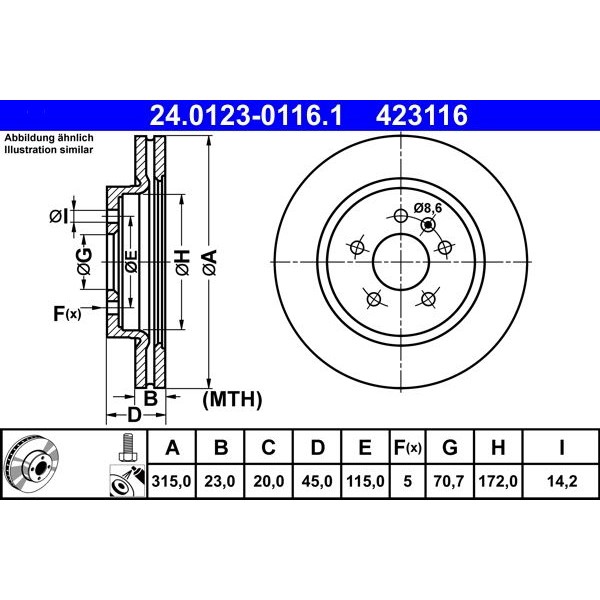 Снимка на Спирачен диск ATE 24.0123-0116.1 за Opel Zafira (P12) 1.8 (75) - 140 коня бензин