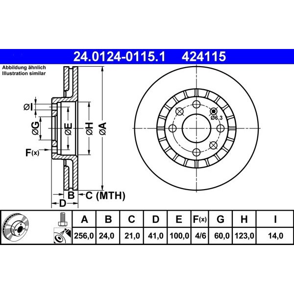 Снимка на Спирачен диск ATE 24.0124-0115.1 за Opel Calibra A 2.0 i 16V (M07) - 136 коня бензин