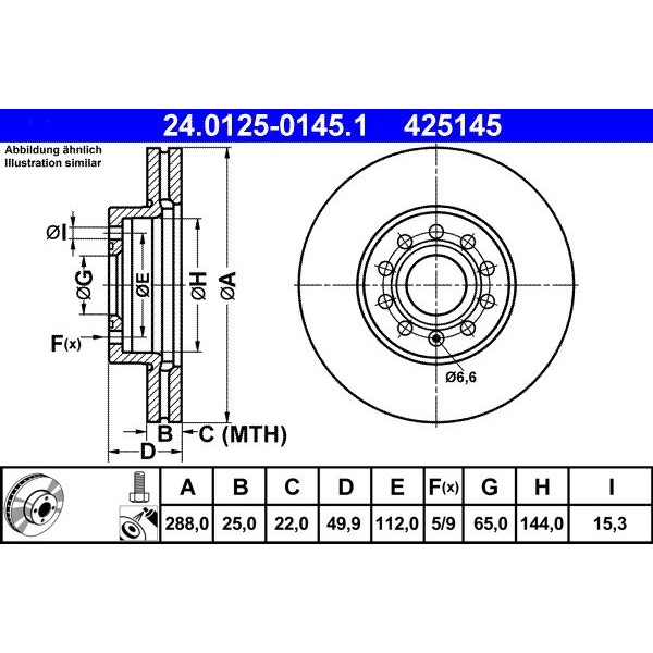 Снимка на Спирачен диск ATE 24.0125-0145.1 за Skoda Karoq (NU7) 1.0 TSI - 110 коня бензин