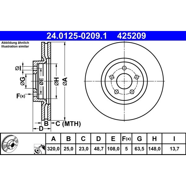 Снимка на Спирачен диск ATE 24.0125-0209.1 за Ford Kuga 2 (dm2) 2.0 TDCi - 136 коня дизел