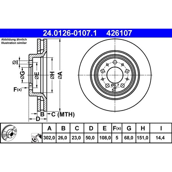 Снимка на Спирачен диск ATE 24.0126-0107.1 за Volvo C70 Convertible 2.4 - 170 коня бензин