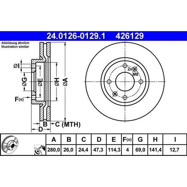 Снимка на Спирачен диск ATE 24.0126-0129.1 за Kia Magentis (GD) 2.5 V6 - 169 коня бензин