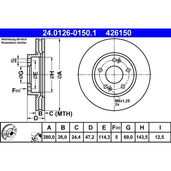 Снимка на Спирачен диск ATE 24.0126-0150.1 за Kia Venga (YN) 1.4 CVVT - 90 коня бензин