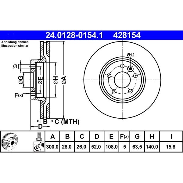 Снимка на Спирачен диск ATE 24.0128-0154.1 за Ford S-Max 2.2 TDCi - 200 коня дизел