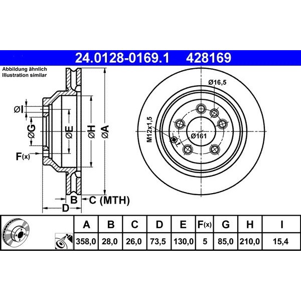 Снимка на Спирачен диск ATE 24.0128-0169.1 за Porsche Cayenne (955, 9PA) Turbo 4.5 - 450 коня бензин