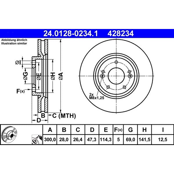 Снимка на Спирачен диск ATE 24.0128-0234.1 за Hyundai i30 (GD) 1.4 - 99 коня бензин