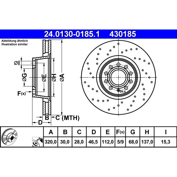 Снимка на Спирачен диск ATE 24.0130-0185.1 за Audi A4 Sedan (8E2, B6) 1.6 - 102 коня бензин