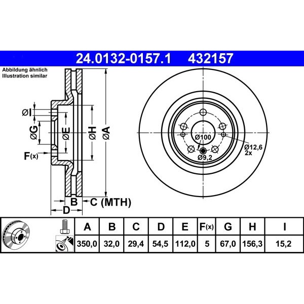 Снимка на Спирачен диск ATE 24.0132-0157.1 за Mercedes R-class (w251,v251) R 500 4-matic (251.075, 251.175) - 306 коня бензин