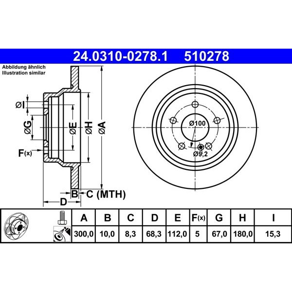Снимка на Спирачен диск ATE PowerDisc 24.0310-0278.1 за Mercedes E-class Estate (s211) E 200 CDI (211.207) - 136 коня дизел