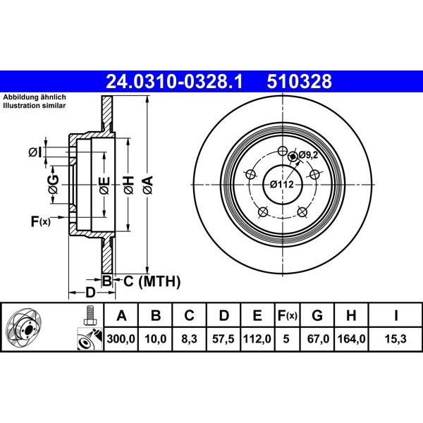 Снимка на Спирачен диск ATE PowerDisc 24.0310-0328.1 за Mercedes C-class Estate (s204) C 230 (204.252) - 204 коня бензин