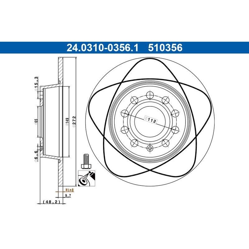 Снимка на Спирачен диск ATE PowerDisc 24.0310-0356.1 за VW Beetle (5C1) 2.5 - 170 коня бензин