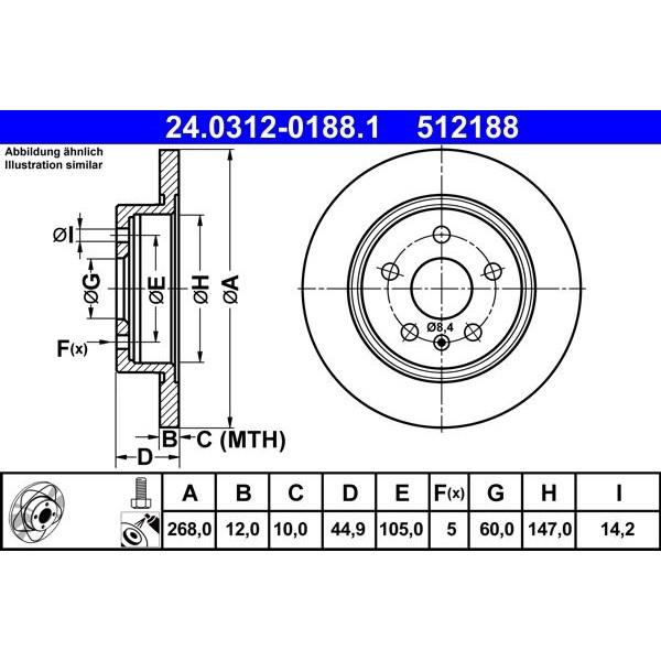 Снимка на Спирачен диск ATE PowerDisc 24.0312-0188.1 за Opel Astra GTC 1.4 (08) - 120 коня бензин