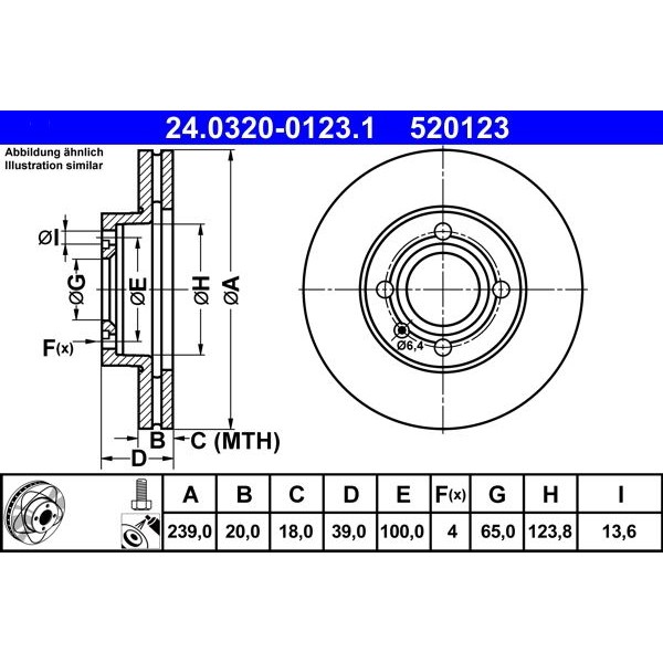 Снимка на Спирачен диск ATE PowerDisc 24.0320-0123.1 за Seat Ibiza 2 (6K2) 1.6 i - 75 коня бензин