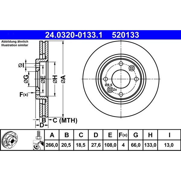 Снимка на Спирачен диск ATE PowerDisc 24.0320-0133.1 за Citroen Xsara Estate N2 1.9 TD - 90 коня дизел