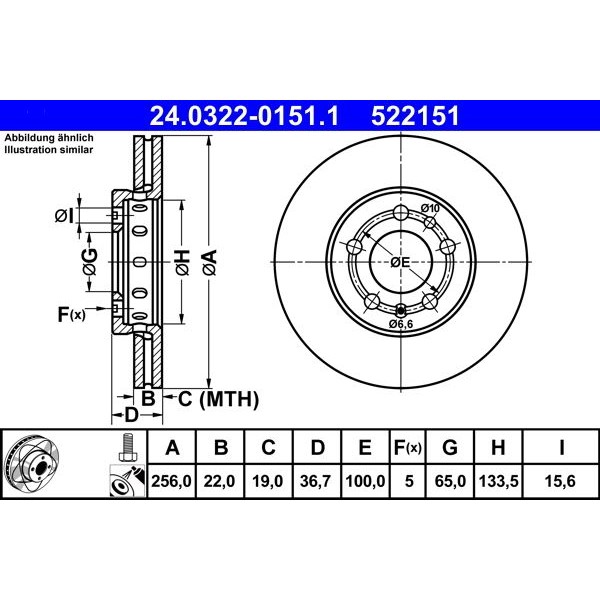 Снимка на Спирачен диск ATE PowerDisc 24.0322-0151.1 за Seat Leon (1M1) 1.9 TDI Syncro - 150 коня дизел