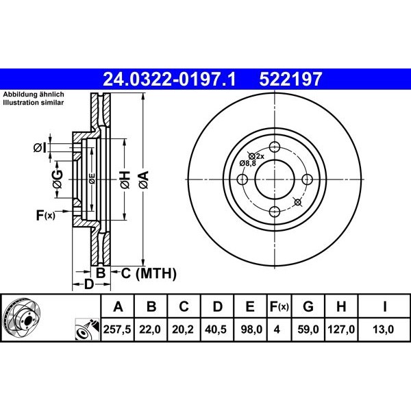 Снимка на Спирачен диск ATE PowerDisc 24.0322-0197.1 за Fiat Doblo Cargo 223 1.9 JTD - 105 коня дизел
