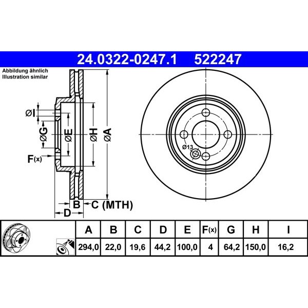 Снимка на Спирачен диск ATE PowerDisc 24.0322-0247.1 за Mini Roadster (R59) Cooper S JCW - 200 коня бензин
