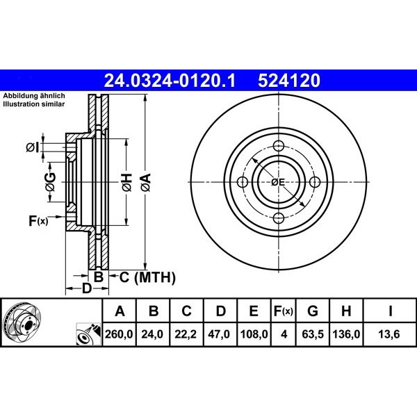 Снимка на Спирачен диск ATE PowerDisc 24.0324-0120.1 за Ford Mondeo 2 (BAP) 1.6 i 16V - 95 коня бензин