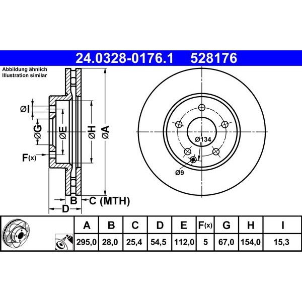 Снимка на Спирачен диск ATE PowerDisc 24.0328-0176.1 за Mercedes E-class Saloon (w211) E 220 CDI (211.006) - 150 коня дизел