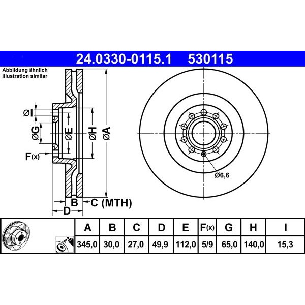 Снимка на Спирачен диск ATE PowerDisc 24.0330-0115.1 за Seat Leon (1P1) 2.0 Cupra R - 265 коня бензин